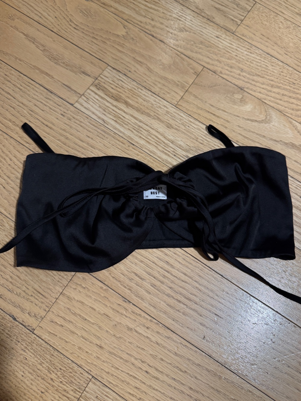 Aritzia Black Satin Strapless Crop Top